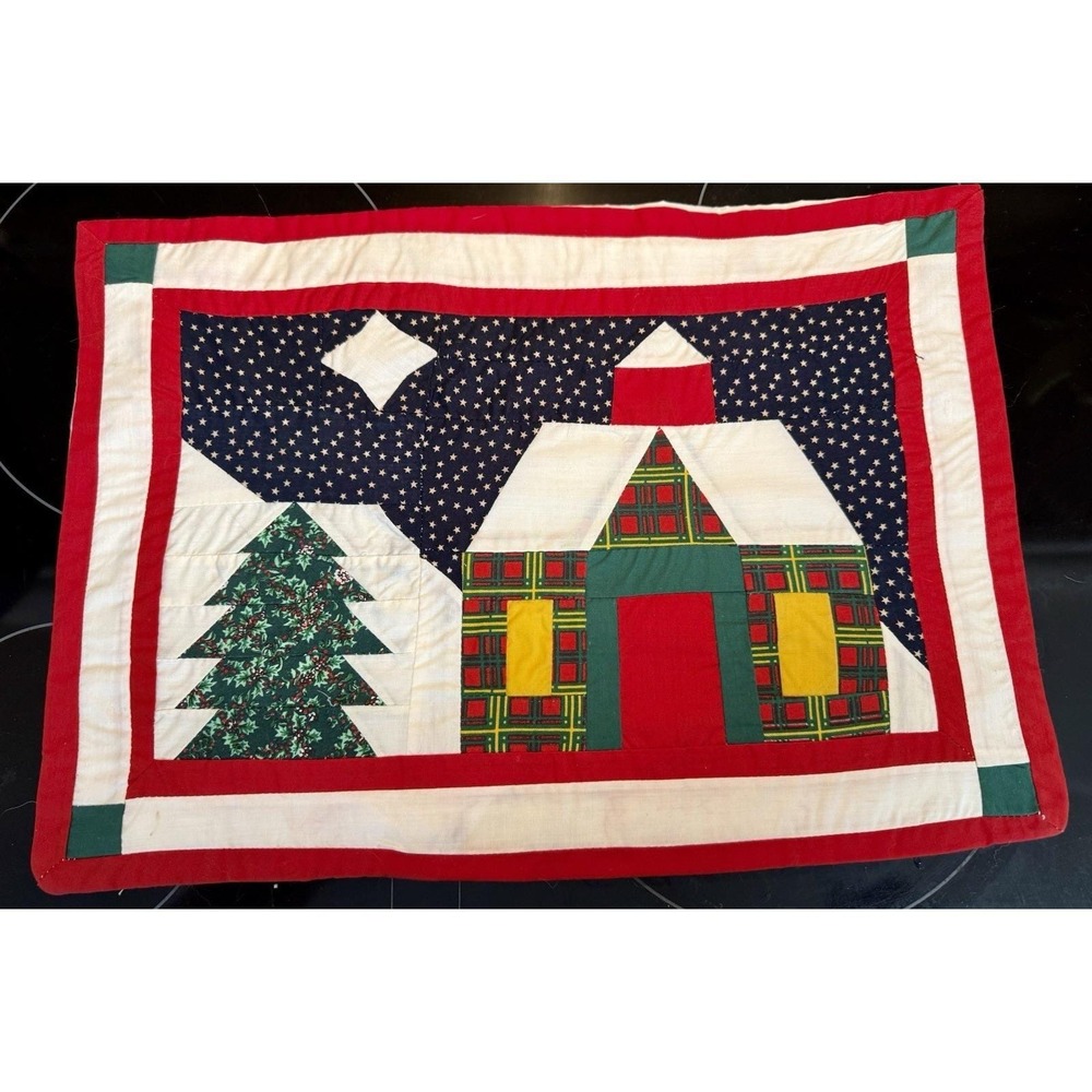 Set of 12 Vintage Quilted Christmas Placemats House Tree Stars American Pacific